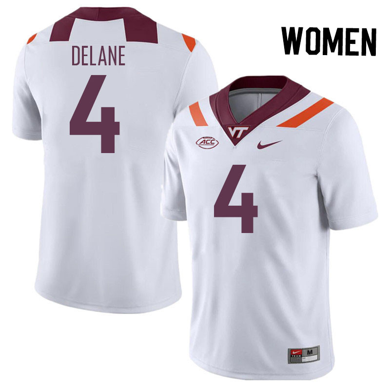 Women #4 Mansoor Delane Virginia Tech Hokies College Football Jerseys Stitched Sale-White